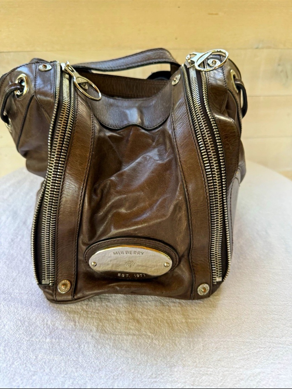 Mulberry Brown Leather Shoulder Bag with Gold Hardware